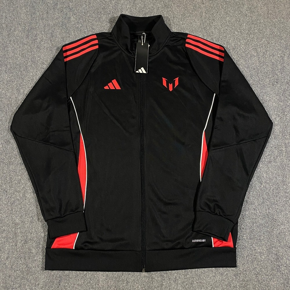 Adidas Messi Full Zip Track Jacket Adult XL Black Red Stripes Soccer Aeroready